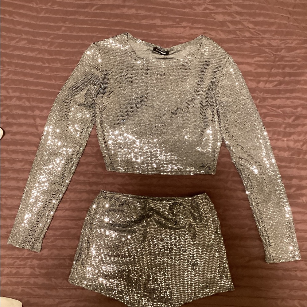 Fashion Nova Silver Sequin Set